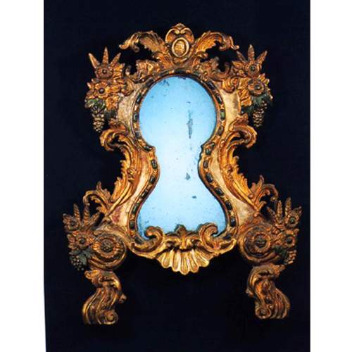 Specchiera laccata Veneto dalmata | intagliata, scolpita,  laccata, argentata e dorata | h.cm.84x66, XVIII sec.
