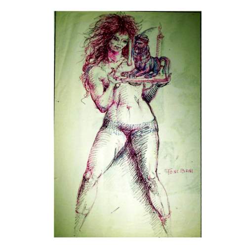Toni Boni | “Venere con sfinge” |inchiostri colorati su carta | h cm.30x18 | anni ‘50