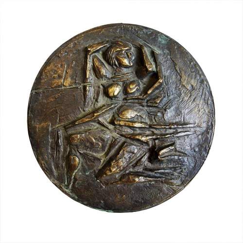 Mario Pinton| "Figura femminile"| altorilievo circolare in bronzo patinato|cm. 18 x 18