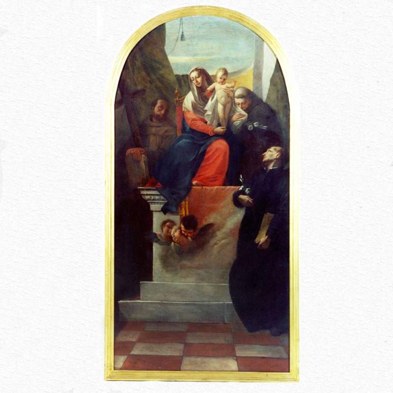 Francesco Zugno,"Madonna in trono con bambino, S.Gaetano da Thiene, S.Francesco e S. Antonio"olio su tela h.cm.176x97
